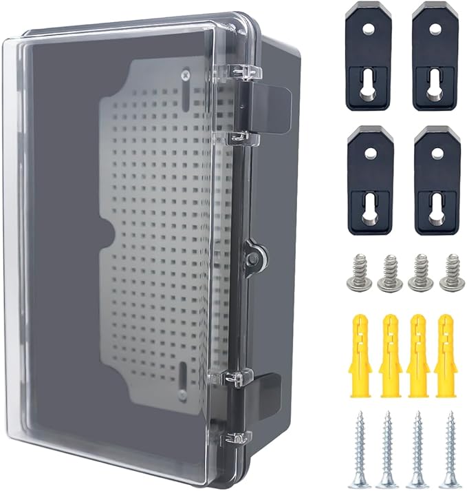 Junction Box, Hinged Black Clear Cover IP67 Waterproof ABS Project Box with Mounting Plate Electrical Box Enclosure with Wall Bracket 10.2 x 6.3 x 4.3inch(260x160x110mm) by Otdorpatio