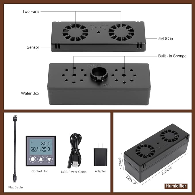 Electric Cigar Humidifier for Cigar Humidor Box - Dual-Fan Sensor-Controlled + LCD Humidity & Temperature Display, Multi-Device Connection Supported, for 40-180 Cigars 1V1 - Image 3