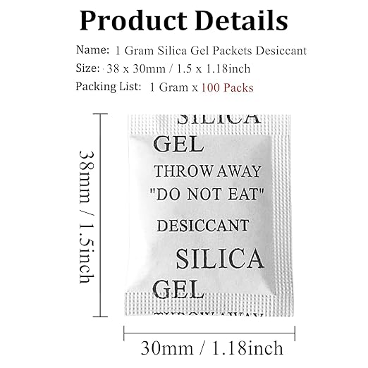 Reusable Desiccant Bags, 100 x 1 Gram Silica Gel Packets - Moisture Absorber for Food, Electronics, Gun Safe, Closet Storage, Reactivable Dehumidifier for Home and Travel - Image 4