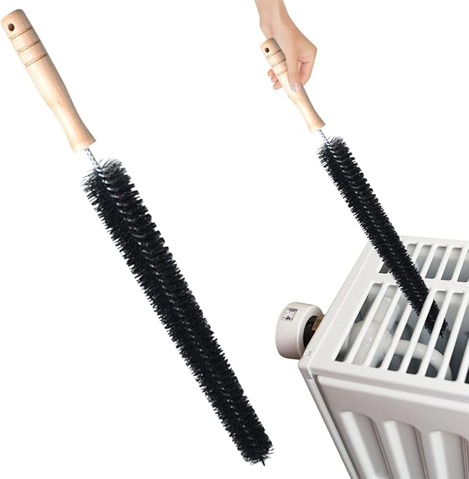 2 Pack Radiator Brush, Dryer Cleaner Vent Brush, 40 cm Long Flexible Pipe Refrigerator Coil Brush, Vent Cleaner Brushes with Wooden Handle for Refrigerators, Baseboards(Black) - Image 5