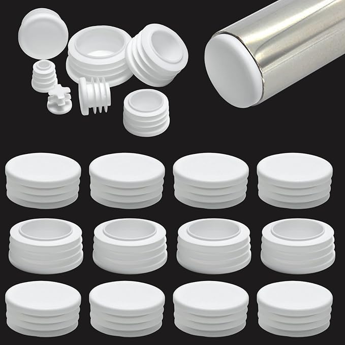 1-9/16" (40mm) Plastic Hole Plugs White -Round Chair Leg Caps, Flush Mount Pipe Plugs, Tubing End Caps for Metal&Wood Legs Tube, Outdoor Furniture Feet caps & Table Plastic Plugs, 12 PCS by EASYEAH