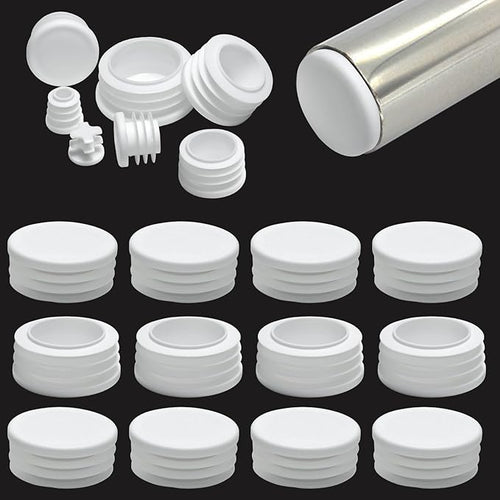 1-9/16" (40mm) Plastic Hole Plugs White -Round Chair Leg Caps, Flush Mount Pipe Plugs, Tubing End Caps for Metal&Wood Legs Tube, Outdoor Furniture Feet caps & Table Plastic Plugs, 12 PCS by EASYEAH