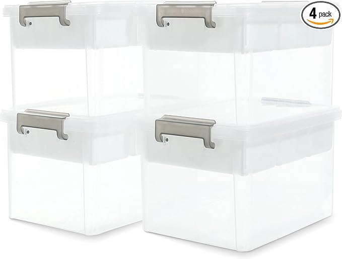 Citylife 17 QT Storage Box with Removable Tray Closet Organizers and Storage Clear Storage Container for Organizing, Craft, Tools, Files, Office Supplies, 4 Packs by Unknown
