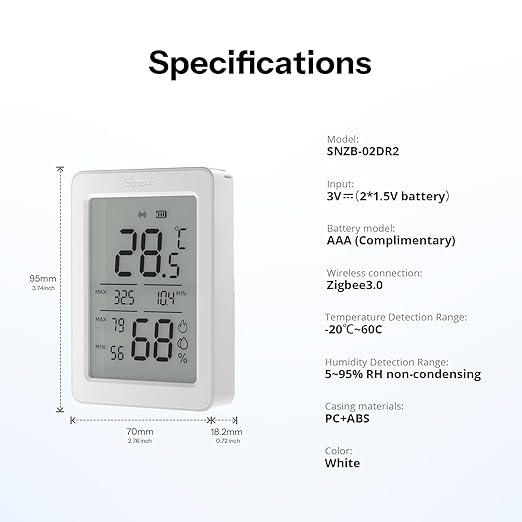 SONOFF AirGuard TH, Indoor Smart Zigbee Temperature and Humidity Sensor, 3.6'' LCD Display, App Monitoring with Charts, Notification Alerts, Data Export, Remote Data Display - Image 9