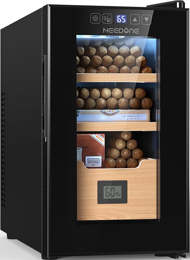 NEEDONE 200 Count Cabinet with Heating and Cooling Electric Quiet Temperature Control System, Thermostatic Cabinet with Spanish Cedar Wood Shelves & Drawer with Hygrometer, Gift for Men… by NEEDONE
