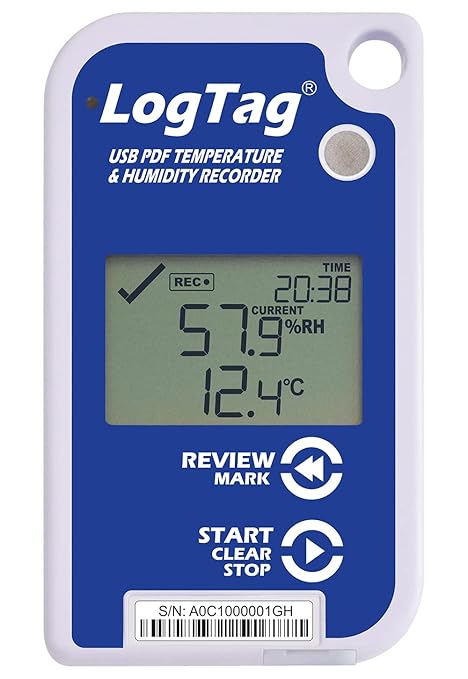 UHADO-16, Multi-use Data Logger, Temperature & Humidity, 16,000 Readings, with Display, with USB, White/Blue by LogTag
