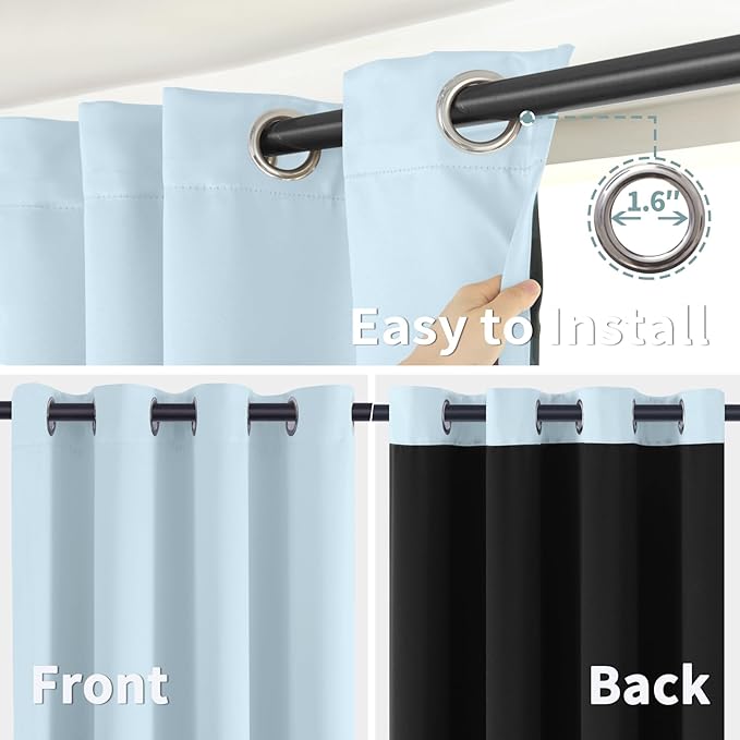 BGment Baby Blue 100% Blackout Curtains for Nursery Bedroom 72 Inch Length 2 Panels, Thermal Insulated Full Light Blocking Grommet Noise Cancelling Window Curtains for Kids Room, 42 Inch Wide Each - Image 6