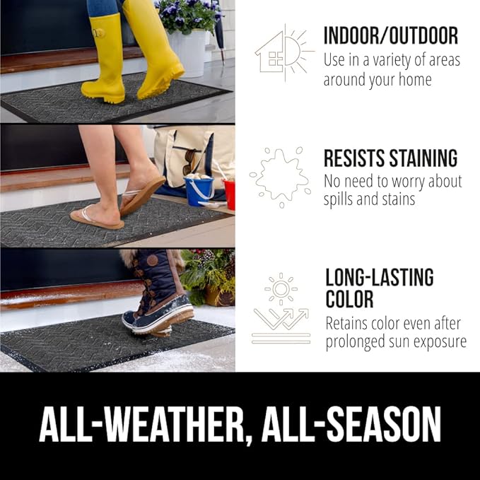 GORILLA GRIP 100% Waterproof All-Season WeatherMax Doormat US Designed Natural Rubber, Stain and Fade Resistant, Low Profile Indoor Outdoor Door Mats, Easy Clean Patio Mat, 17x29, Steel Chevron - Image 3