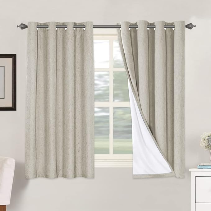 H.VERSAILTEX 100% Blackout Curtains for Bedroom Thermal Insulated Linen Textured Curtains Heat and Full Light Blocking Drapes Living Room Curtains 2 Panel Sets, Cobblestone, 52x54 Inch by HVERSAILTEX