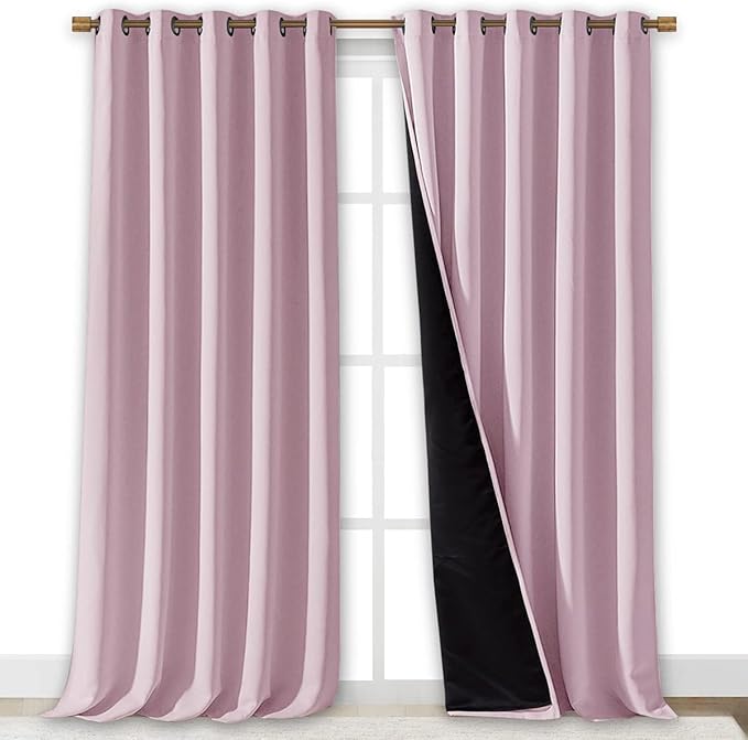 NICETOWN Full Shading Curtains for Windows, Baby Pink, Pack of 2, 62 inches W x 95 inches L, Super Heavy-Duty Black Lined Blackout Curtains for Bedroom, Privacy Assured Window Treatment - Image 2