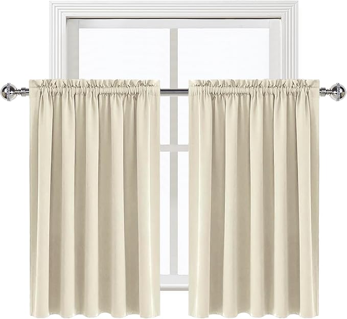 DWCN Thermal Short Blackout Curtains for Bedroom/Kitchen, Energy Saving Room Darkening Curtains for Nursery/Bedroom/Kitchen(W60 x L36inch, Light Beige, Set of 2 Panels, Top of Rod Pocket) - Image 9