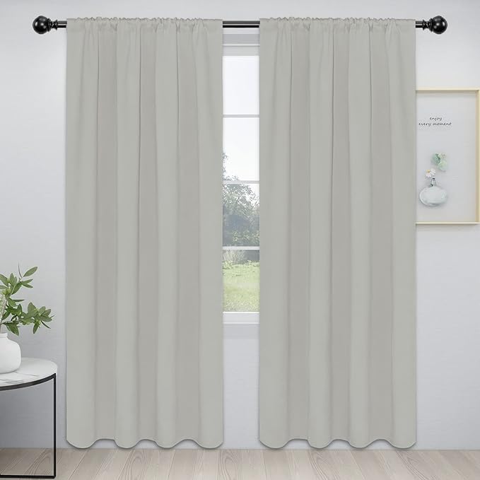 Easy-Going Rod Pocket Blackout Curtains for Bedroom, Room Darkening Window Curtains for Living Room, Thermal Insulated Noise Reduction Solid Window Drapes, 2 Panels(52x84 in, Greyish White) by Easy-Going