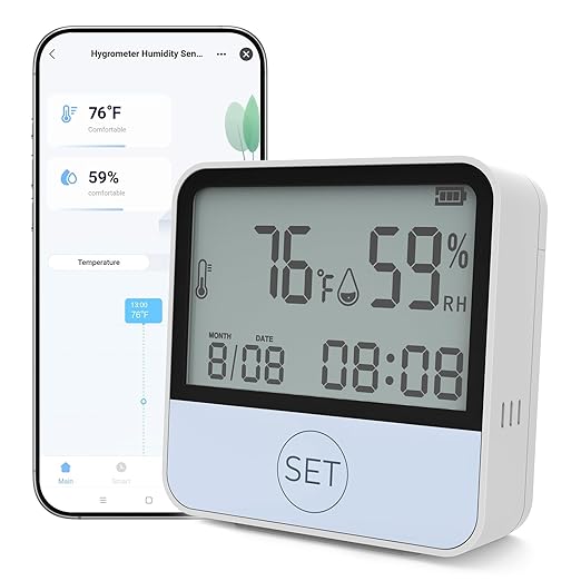 4 in 1 WiFi Thermometer Humidity Meter Baby Thermometer Hygrometer with Remote App Control Digital Temperature and Humidity Sensor for House Wine Cellar Greenhouse by Unknown