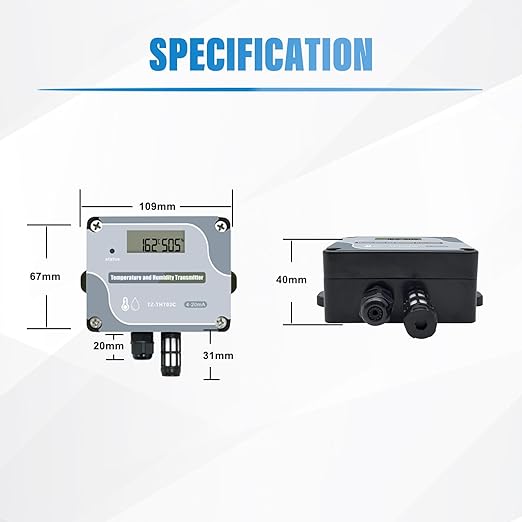 Tzone 4-20mA Temperature Humidity Transmitter,Digital Analog Temperature Transmitter Industrial Temp Humidity Sensor Collector Wall Mounted, Temp Probe Monitor for Greenhouse Environment Test Grow - Image 6
