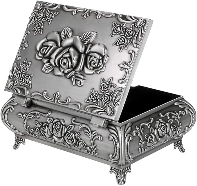 Hipiwe Vintage Metal Jewelry Box Small Trinket Jewelry Storage box For Rings Earrings Necklace Treasure Chest Organizer Antique jewelry Keepsake gift Box Case for Women (Large) by Hipiwe