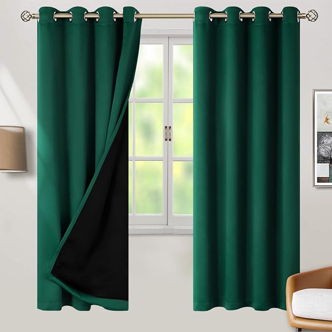 BGment Thermal Insulated 100% Blackout Curtains 72 Inch Length 2 Panels, Total Light Blocking Curtains for Bedroom, Grommet Window Drapes with Thick Black Liner, 52 Inch Wide Each Panel, Emerald by BGment