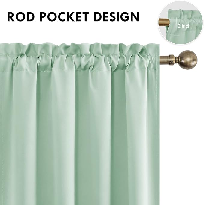 DWCN Blackout Curtains Room Darkening Thermal Insulated Bedroom Curtains Window Curtain Panels, 52 x 63 inches Long, Set of 2 Light Green Rod Pocket Drapes - Image 4