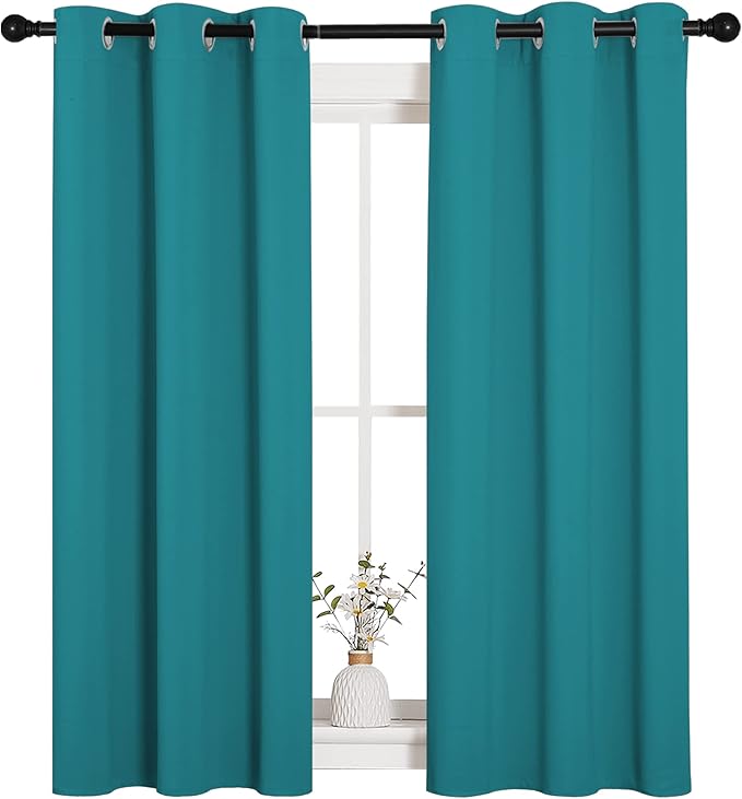 NICETOWN Room Darkening Curtains 54 inch Length 2 Panels, Thermal Insulated Grommet Blackout Curtains for Modern Casual Elegant Bedroom Kids Room Theme Decoration (Peacock Teal, 2 Pieces, W34) - Image 2
