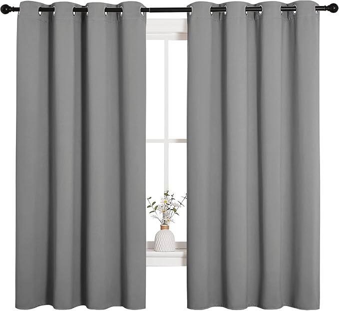 NICETOWN Silver Grey Blackout Curtain Panels for Bedroom, Thermal Insulated Grommet Top Blackout Draperies and Drapes for Basement (2 Panels, W55 x L68-inch) - Image 2