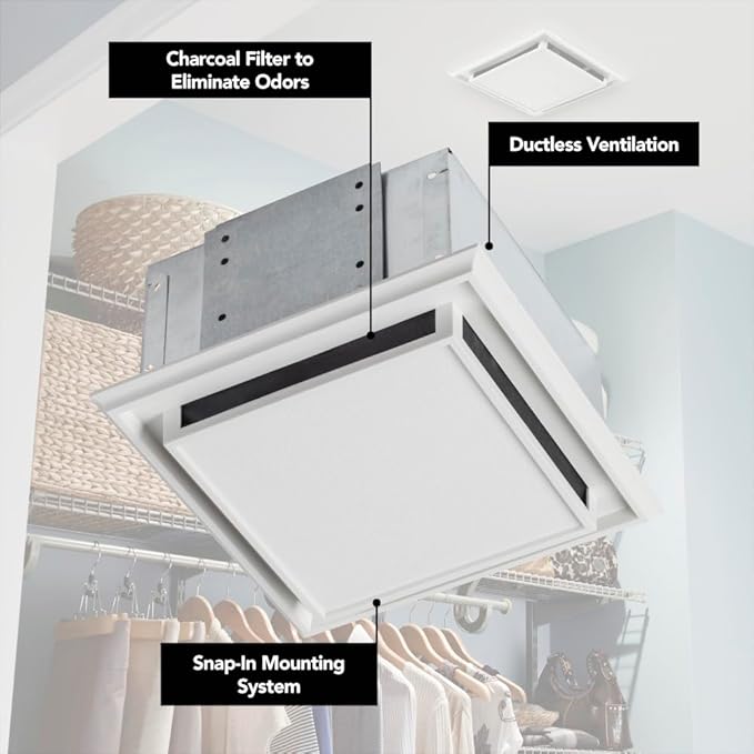 Broan-Nutone 682 Duct-Free Ventilation Fan, White Square Ceiling or Wall Exhaust Fan with Plastic Grille - Image 3