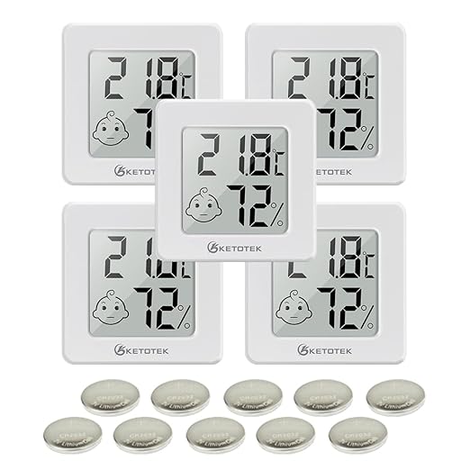 KETOTEK 5 Pack Thermometer Room Hygrometer Indoor Mini Temperature and Humidity Monitor Digital Humidity Meter Gauge with Comfort Indicator for House Office Greenhouse by KETOTEK