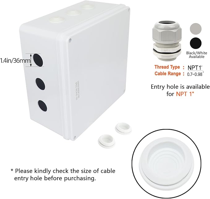 LeMotech Junction Box, ABS Plastic IP65 Waterproof and Dustproof, Universal Electrical Enclosure, Outdoor and Indoor Project Box 11.8X 11.8X 5.9 inch (300 x 300 x 150 mm) - Image 5