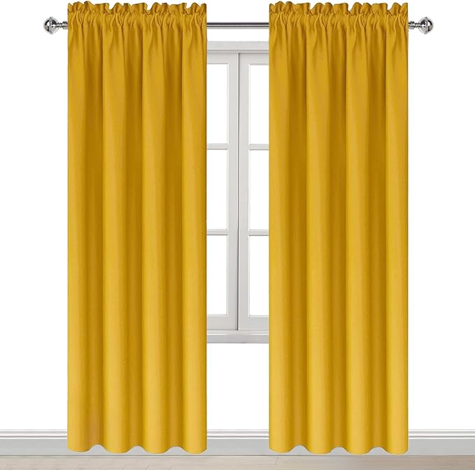 DWCN Blackout Curtains Room Darkening Thermal Insulated Bedroom Curtains Window Curtain Panels, 42 x 84 inches Long, Set of 2 Yellow Rod Pocket Drapes - Image 9