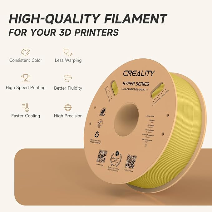 Official Creality Hyper PLA Filament 1.75mm, High Speed PLA 30-600mm/s Rapid 3D Printer Filament, Dimensional Accuracy +/-0.02mm, Fit Most FDM 3D Printer, 1KG(2.2lbs) Spool Gold - Image 3