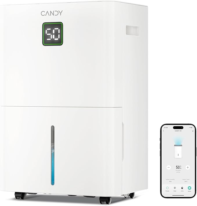 Candy 98 Pints Dehumidifier for Spaces up to 5000 Sq. Ft, Dehumidifier for Home, Basements and Large Rooms with Drain Hose and 1.45 Gallons Water Tank by CANDY