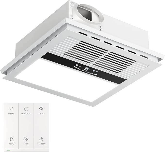 4-in-1 Bathroom Exhaust Fan with Heater, 1100W/2200W Dual Heating, 220 CFM Ventilation, 6000K 1800LM LED Light, Quiet Bath Fan with Light and Heat, Ceiling Mount, Plug-In or Hardwired by Orabriz