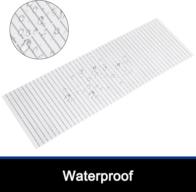Bath Mat Bathroom Runner Long Large Rugs Floor Wood Shower Bathtub Waterproof Non Slip Accessories 16x48 Inch Easy to Clean, White, 1 pc - Image 2