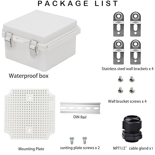 Waterproof Electrical Box, IP67 Junction Box Stainless Steel Latch Hinged Grey Cover Project Enclosure with Wall Bracket 5.9"x5.9"x3.5" - Image 5