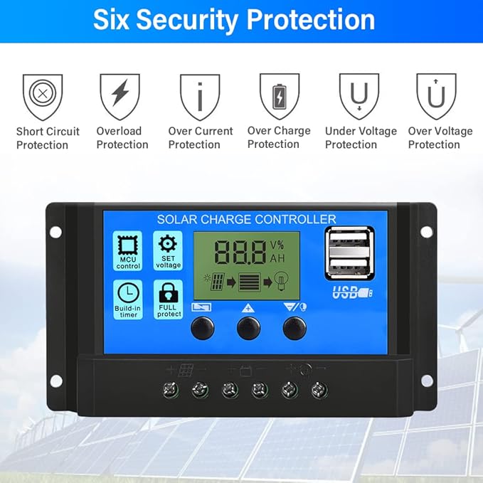 PWM Solar Charge Controller 30A Solar Panel Controller 12V/24V Auto Adjustable LCD Display Solar Panel Battery Regulator with USB Port - Image 6