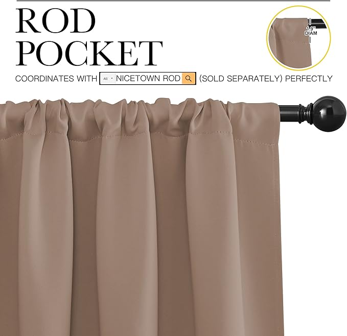 NICETOWN Kitchen Window Blackout Curtains - Window Treatment Thermal Insulated Rod Pocket Small Blackout Draperies/Drapes for Bedroom/Kitchen (Cappuccino, Set of 2, 34 in x 72 in (W x L) - Image 3