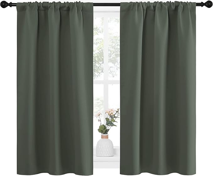 NICETOWN Bedroom Curtains Blackout Draperies - All Season Thermal Insulated Solid Rod Pocket Top Blackout Curtains/Drapes for Kid's Room (Dark Mallard, 1 Pair, 34 x 40 Inch) - Image 2