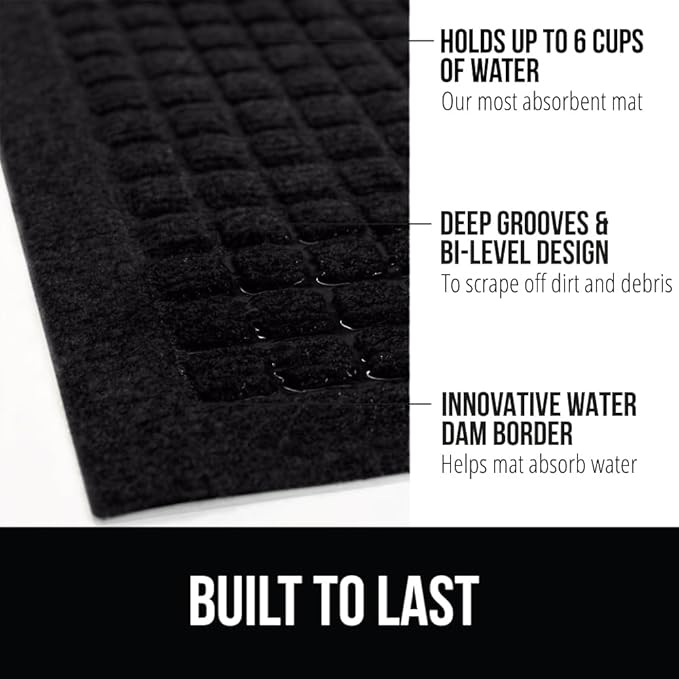 GORILLA GRIP Front Door Mat, 47x35, Indoor Outdoor Ultra Absorbent HydroAbsorb Doormat, Absorbs Up to 6 Cups of Water, Stain and Fade Resistant, Rubber Backing Doormats, Captures Dirt, Black - Image 2