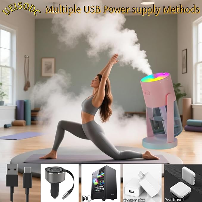 UEISODC Bedroom Humidifier, USB Mini Portable Humidifier with Ultrasonic Nano-Fine Mist, Auto Shut-Off, Rotatable Design, Quiet Operation, and Easy Refilling & Cleaning - Image 9