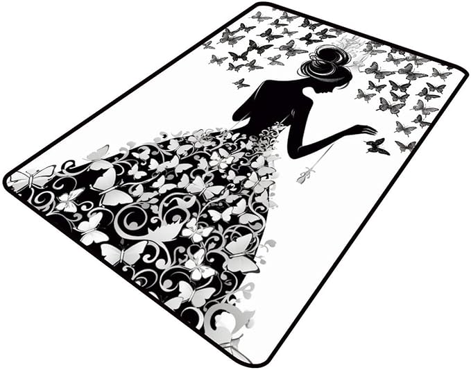 Pile Carpet - Girl with Butterflies Printed Patterns Washable Area Rugs Fade Resistant, Flame Resistant, Quick Dry, Stain Resistant, Waterproof Floor Carpet for Living Room Bedroom, 24 x 36 Inch by Snarena