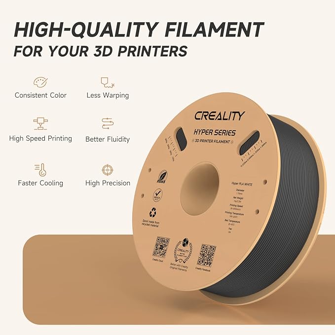 Official CREALITY Hyper PLA Filament 1.75mm, High Speed PLA 30-600mm/s Rapid 3D Printer Filament, Dimensional Accuracy +/-0.02mm, Fit Most FDM 3D Printers, 1KG(2.2lbs) Spool Black - Image 2