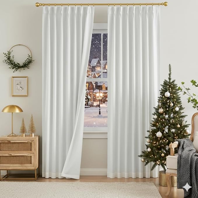 Kayne Studio White Pinch Pleated Full Blackout Curtains, Thermal Insulated Soundproof Back Tab Room Darkening Drapes, 90 Inch Window Curtain Panels withHooks for Living Room/Bedroom(2 Panels, 40"x90") - Image 9