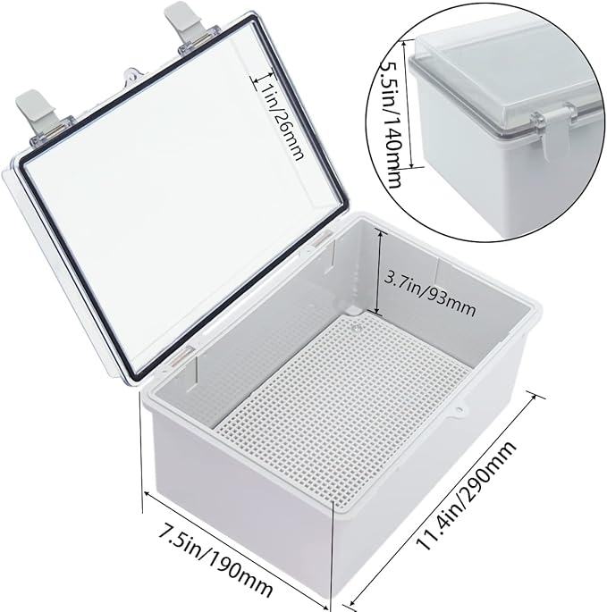 Junction Box, Hinged Clear Cover IP67 Waterproof ABS Project Box with 2 NPT 1/2" Cable Gland, Electrical Box Enclosure with Mounting Plate & Wall Bracket 11.4 x 7.5 x 5.5inch(290x190x140mm) - Image 3