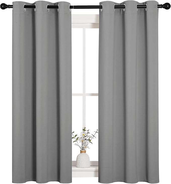 NICETOWN Bedroom Curtains Blackout Drapery Panels, Three Pass Microfiber Thermal Insulated Solid Ring Top Blackout Window Curtains/Drapes (Two Panels, 34 x 54 inches, Silver Grey) - Image 2