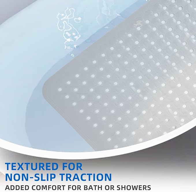 ZHICHENG Bath Tub and Shower Mats, Non-Slip 39 x 16 Inch Extra Long Bath Mat, Machine Washable Bathtub Mat with Drain Holes, Suction Cups for Bathroom (Grey) - Image 4