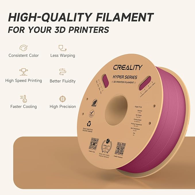Official Creality Hyper PLA Filament 1.75mm, High Speed PLA 30-600mm/s Rapid 3D Printer Filament, Dimensional Accuracy +/-0.02mm, Fit Most FDM 3D Printers,1KG(2.2lbs) Spool Viva Magenta - Image 3