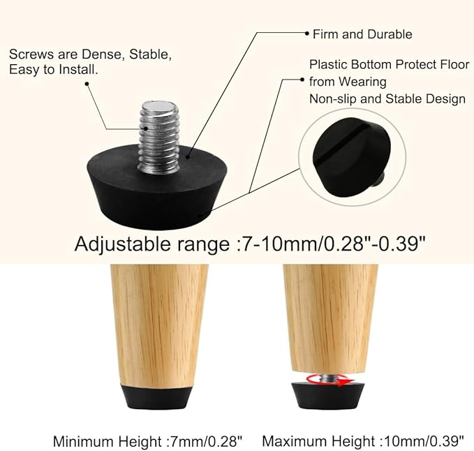 uxcell M6 x 10 x 20mm Furniture Glide Leveling Feet Adjustable Leveler Floor Protector for Chair Sofa Leg 20 Pack - Image 4