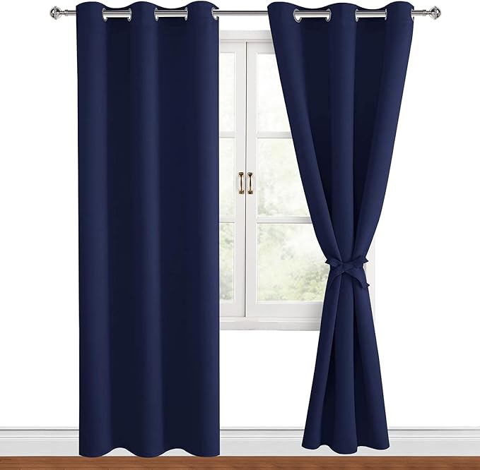 Hiasan Blackout Curtains for Bedroom, 38 x 84 Inches Long - Thermal Insulated & Light Blocking Window Curtains for Living Room, 2 Drape Panels Sewn with Tiebacks, Navy Blue - Image 6