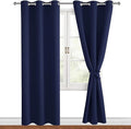 Hiasan Blackout Curtains for Bedroom, 42 x 84 Inches Long - Thermal Insulated & Light Blocking Window Curtains for Living Room, 2 Drape Panels Sewn with Tiebacks, Navy Blue by Hiasan
