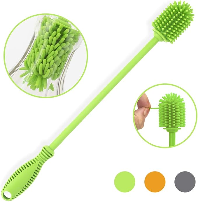 Silicone Bottle Cleaning Brush with Long Handle, 12.5" Water Bottle Cleaner for Baby Bottles, Hydro Flask, Sports Bottle, Vase, Glassware, Perfect for Smaller Diameter Bottle Openings (One Pack) - Image 2