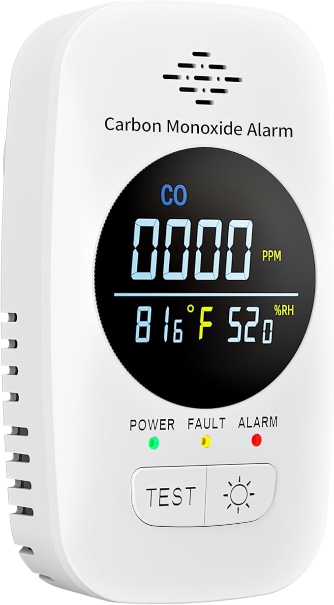 Carbon Monoxide Detector with Loud Voice Alarm, 3-in-1 CO Gas Monitor with Temperature & Humidity Display, Adjustable Brightness Screen, Self-Test Function Safety Device for Home Kitchen RV by Unknown