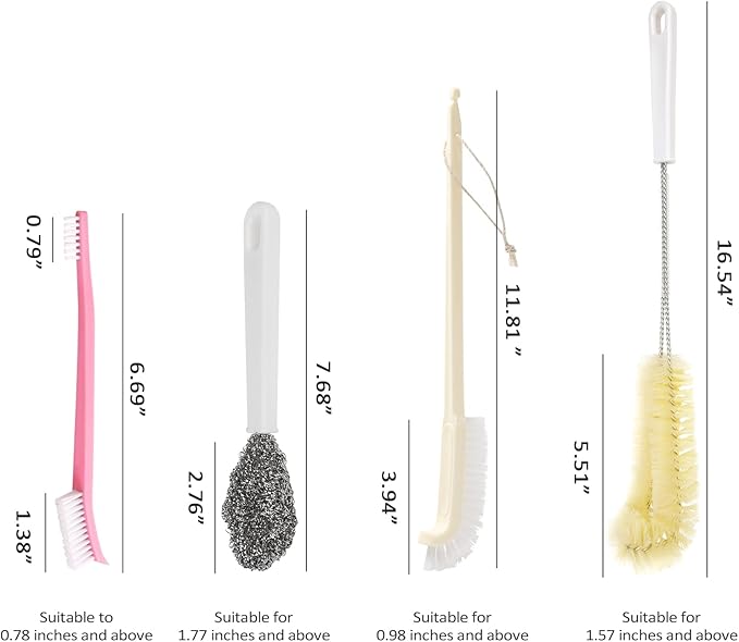 Portable Blender Cleaning Brush Set of 4 - With Hanging Hole - Long Handle - For Water Bottles & Blenders - Image 7